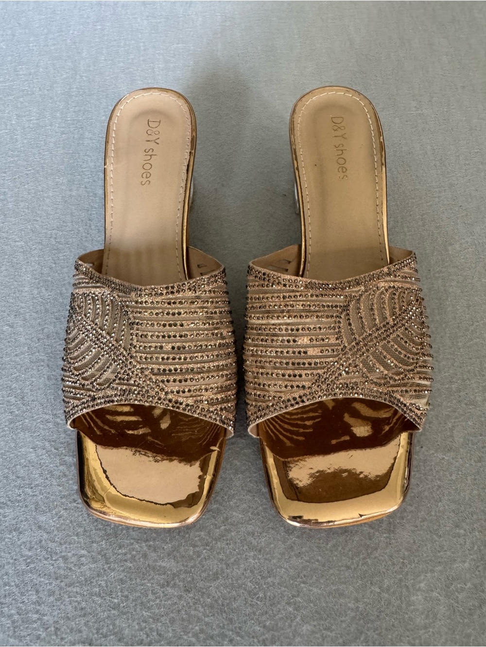 D&Y Rose Gold Embellished Slide Mules